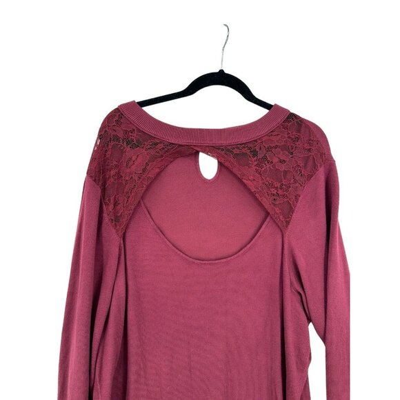 Torrid Top Size 5 Maroon Long Sleeve Lace Keyhole Pullover Mock‎ Neck Sweater - Picture 3 of 10